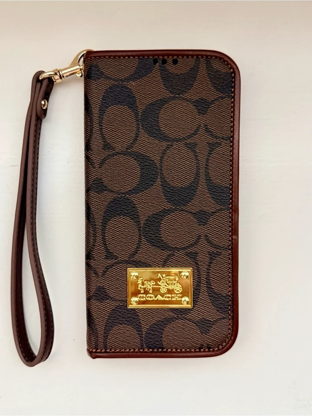 Coach Signature Zip Wristlet Wallet in Brown with Gold Plate